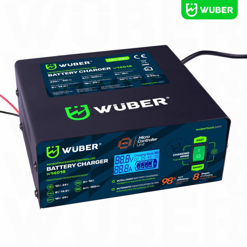 Wuber W14018 mikroprosessori-autonakkulaturi, 10 A, 6-150 Ah, 2-24 V