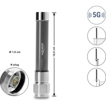 Delock 5G 3700 - 4200 MHz antenni N-pistoke 4 dBi ympärisäteilevä kiinteä ulkokäyttöön harmaa 10 cm