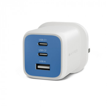 Targus HyperJuice Flex 65W GaN laturi, 2x USB-C + 1x USB, Snorkel Blue (HJ1202BUEU)