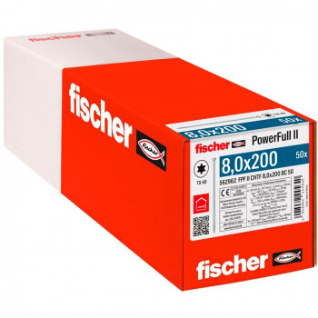 Fischer puurakennusruuvi PowerFull II 8.0x200 ZK TX VG (50 kpl, täyskierre, sinkitty)