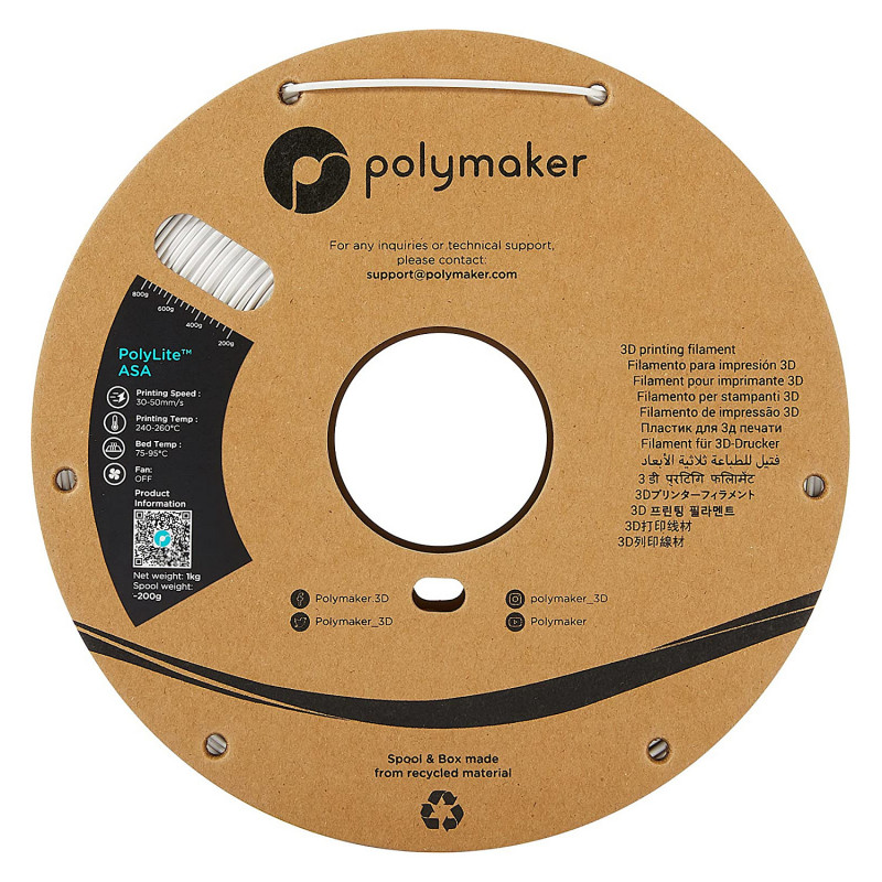 Polmask ASA 3D-tulostimen filamentti, 1,75 mm, 1 kg – valkoinen (PF01002)