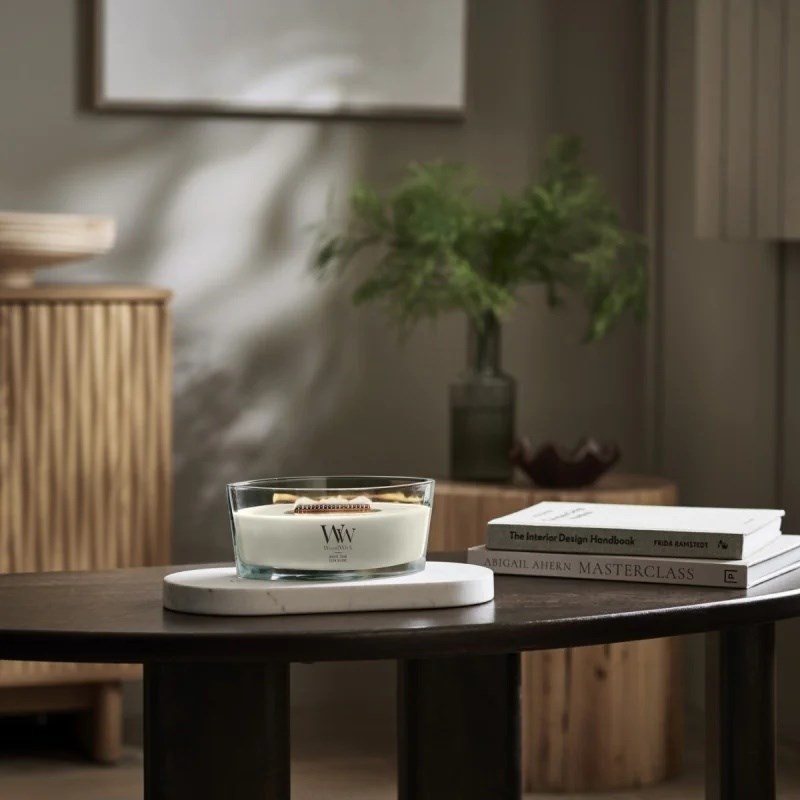 WoodWick White Teak Ellipse -kynttilä, 453,6 g