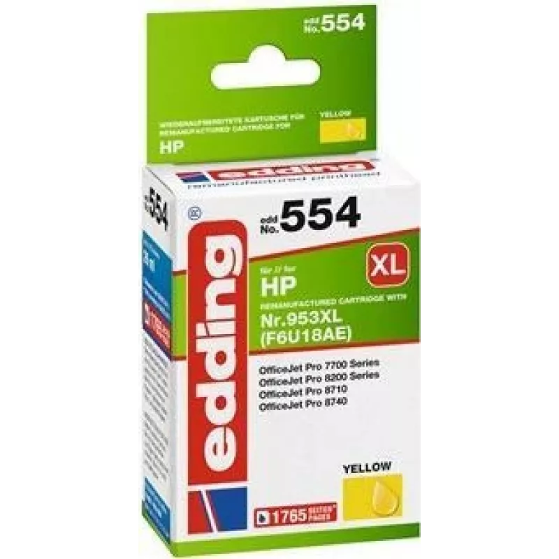 Edding EDD-554 yhteensopiva mustepatruuna, suuri riitto (XL), keltainen (18-554)