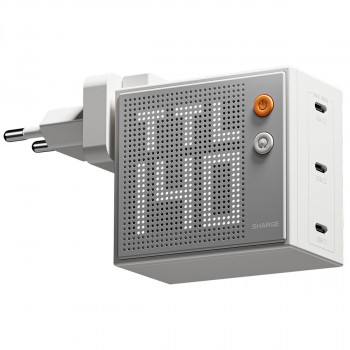 SHARGE Pixel 140 GaN-laturi, 140W, 3x USB-C, Dot-Matrix-näyttö - valkoinen