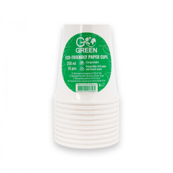 Gogreen Go Green kompostoituvat mukit 250 ml, 10 kpl, valkoinen