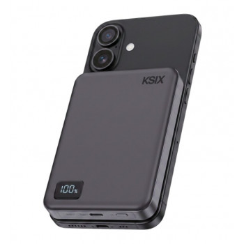 Ksix Powerbank Magslim 10000 mAh magneettinen 15W USB-C PD 20W digitaalinäyttö musta