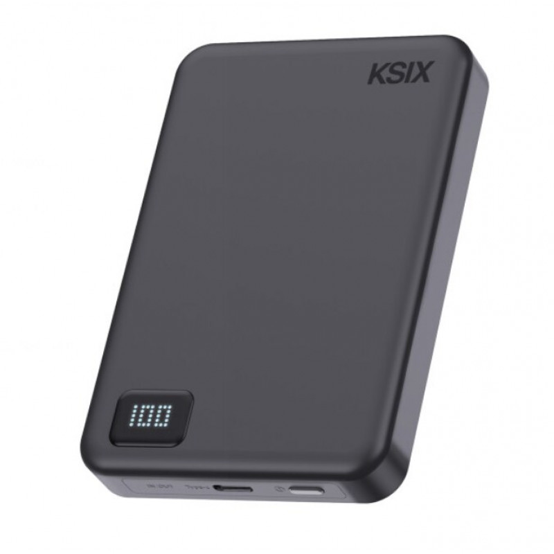 Ksix Powerbank Magslim 10000 mAh magneettinen 15W USB-C PD 20W digitaalinäyttö musta