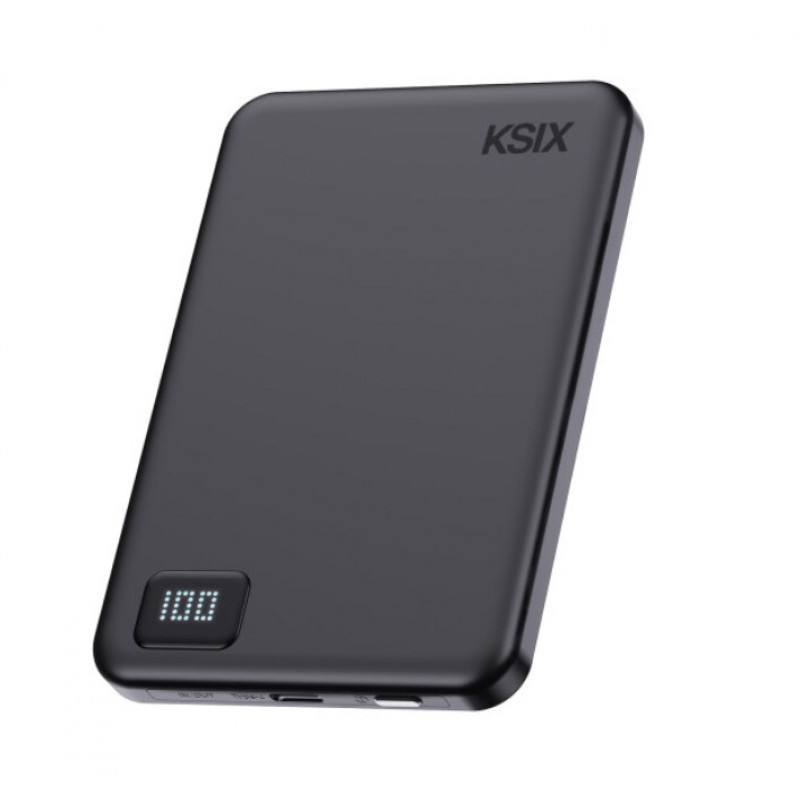 Ksix Powerbank Magslim 5000 mAh magneettinen USB-C PD 20W digitaalinen näyttö musta