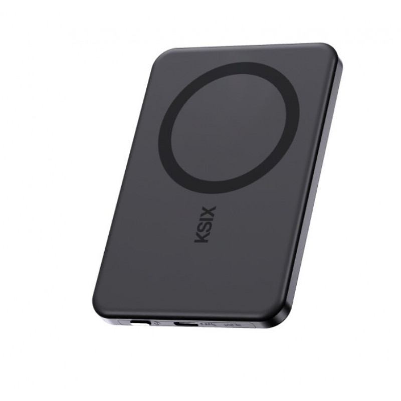 Ksix Powerbank Magslim 5000 mAh magneettinen USB-C PD 20W digitaalinen näyttö musta
