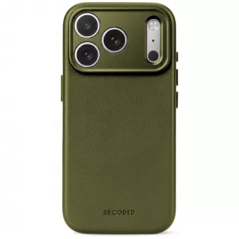 Decoded Leather Backcover – nahkakotelo iPhone 18 Pro Max / 17 Pro Max -puhelimelle, MagSafe-yhteensopiva (sammalenvihreä)