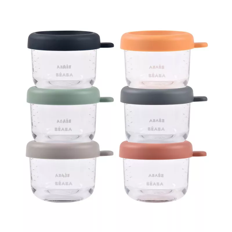 Beaba lasisten säilytysastioiden sarja kannella 6 x 150 ml Sunrise color mix