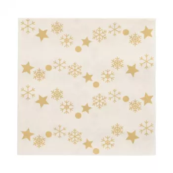 PAPSTAR “Golden Snowflakes” joululautasliinat 330 x 330 mm, painettu, 1/4-taite, 3-kerros