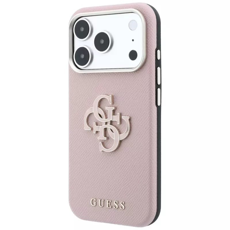 Guess Grained & Big Resin Logo -kuori iPhone 18 Pro Max / 17 Pro Max -puhelimelle, pinkki