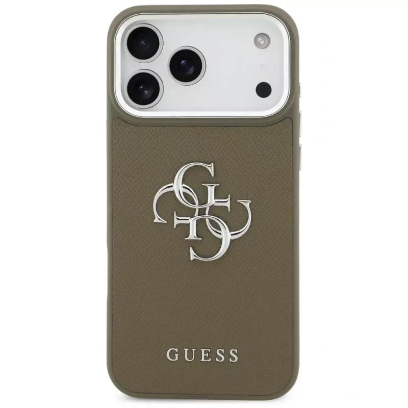 Guess Grained Big 4G Classic Logo -kuori iPhone 17 Pro Max -puhelimelle (ruskea)