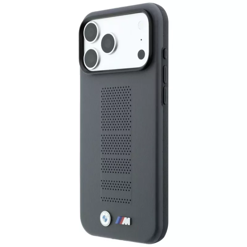 BMW M Blue Perfo Metal Logo MagSafe -kotelo iPhone 18 Pro / 17 Pro -puhelimelle, harmaa