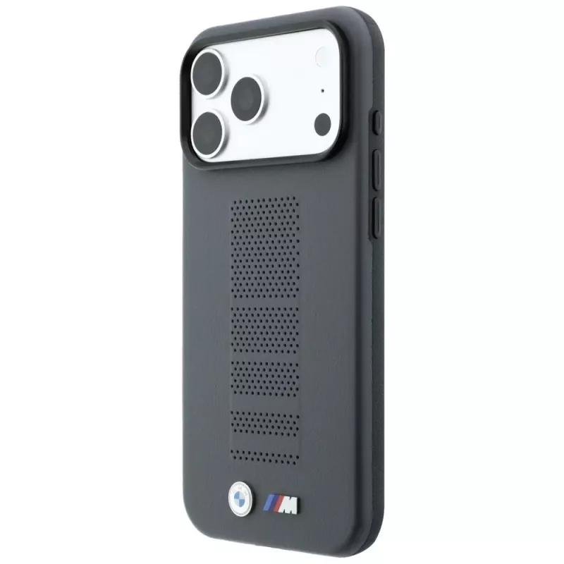 BMW M Blue Perfo Metal Logo MagSafe -kotelo iPhone 18 Pro Max / 17 Pro Max -puhelimelle, harmaa