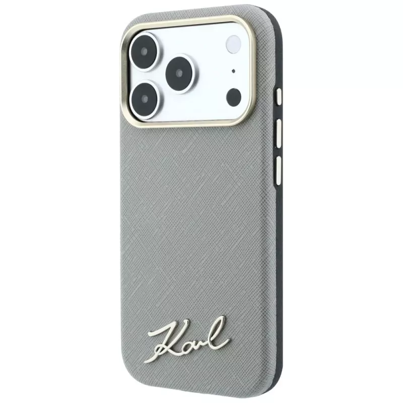 Karl Lagerfeld Saffiano pieni Script metallilogo MagSafe -kotelo iPhone 18 Pro Max / 17 Pro Max -puhelimelle, beige