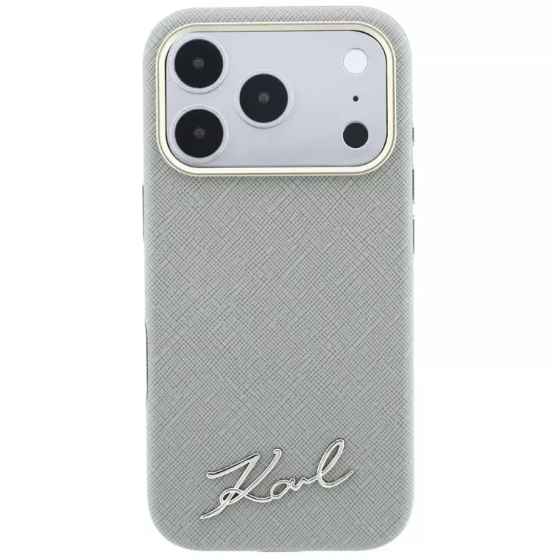 Karl Lagerfeld Saffiano pieni Script metallilogo MagSafe -kotelo iPhone 18 Pro Max / 17 Pro Max -puhelimelle, beige