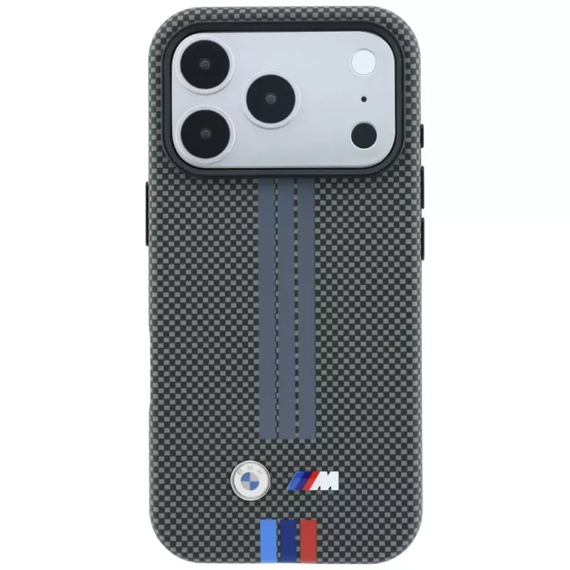 BMW M Quadrille Kevlar Tricolor Print Lines MagSafe -kuori iPhone 18 Pro / 17 Pro, anthrazit