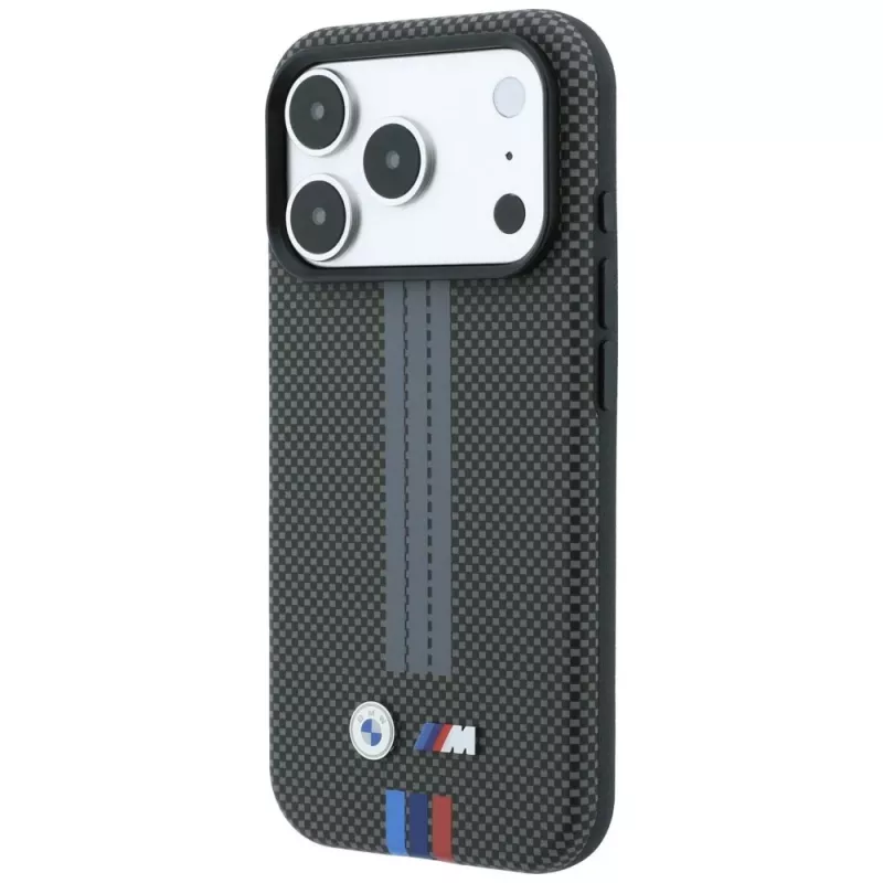BMW M Quadrille Kevlar Tricolor Print Lines MagSafe -kuori iPhone 18 Pro Max / 17 Pro Max, anthrazit