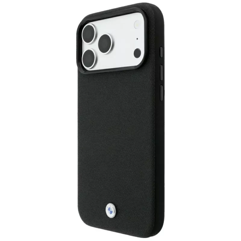 BMW Kevlar Metal Logo MagSafe -kuori iPhone 18 Pro / 17 Pro, musta