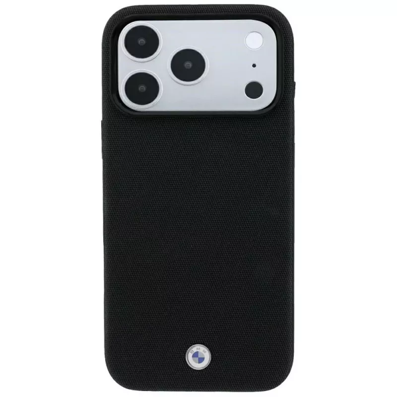 BMW Kevlar Metal Logo MagSafe -kuori iPhone 18 Pro / 17 Pro, musta