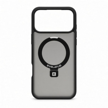Evelatus Shield -kotelo MagSafe-tuella ja jalustalla Apple iPhone 18 Pro Max, mattarengas, musta