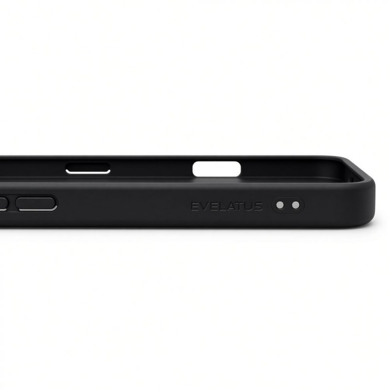 Evelatus Shield -kotelo MagSafe-tuella ja jalustalla Apple iPhone 18 Pro Max, mattarengas, musta