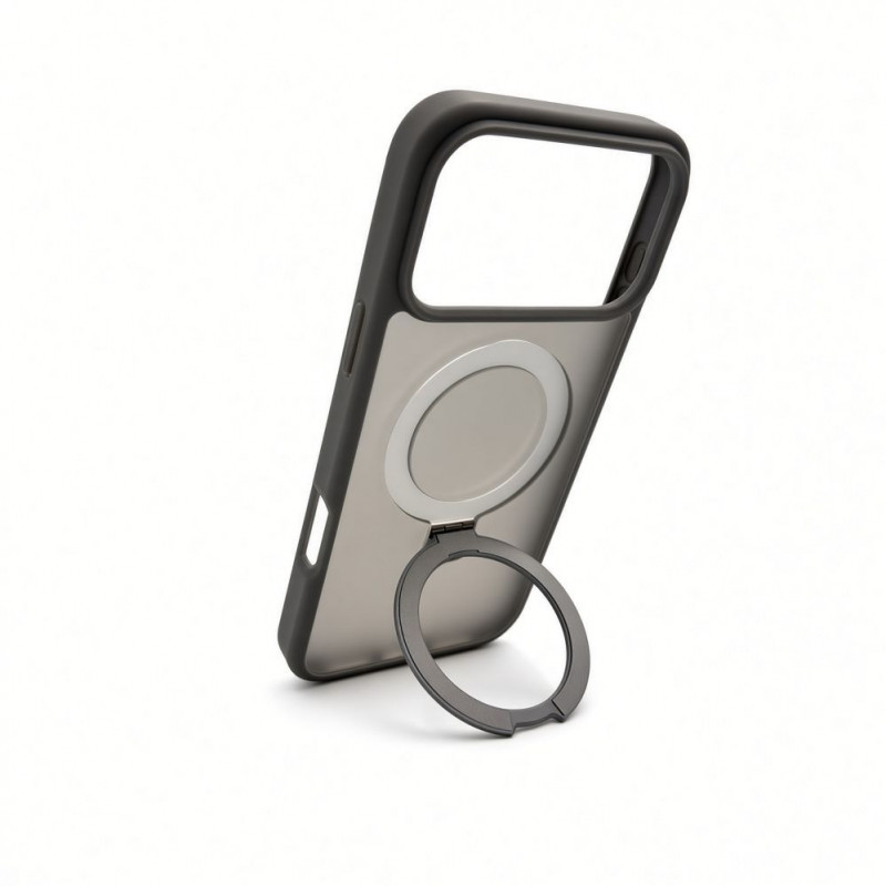 Evelatus Shield -kotelo MagSafe-tuella ja jalustalla Apple iPhone 18 Pro Max, mattarengas, savunharmaa