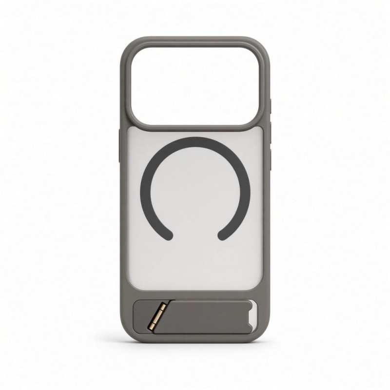 Evelatus MagSafe-kotelo kumipinnoitteella ja jalustalla Apple iPhone 18 Pro, savunharmaa