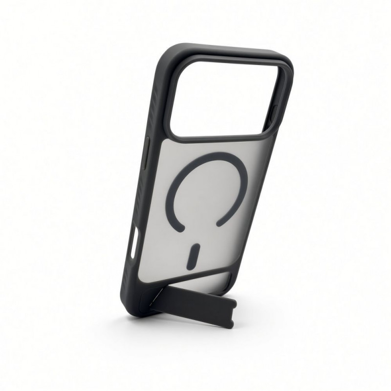 Evelatus kumipinnoitettu MagSafe-kotelo jalustalla Apple iPhone 18 Pro Max, savunharmaa