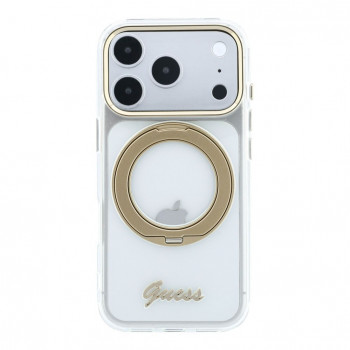 Guess HC MagSafe IML Ring Stand 360 Script Metal Logo -kotelo Apple iPhone 18 Pro, läpinäkyvä