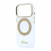 Guess HC MagSafe IML Ring Stand 360 Script Metal Logo -kotelo Apple iPhone 18 Pro, läpinäkyvä
