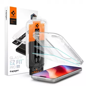 Spigen Glas.TR EZ Fit Pro HD AC 2 kpl:n pakkaus näytönsuojalasi iPhone 16 Pro / 17 / 17 Pro / 18 Pro läpinäkyvä
