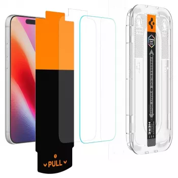 Spigen Glas.TR EZ Fit Pro HD AC 2 kpl:n pakkaus näytönsuojalasi iPhone 16 Pro / 17 / 17 Pro / 18 Pro läpinäkyvä