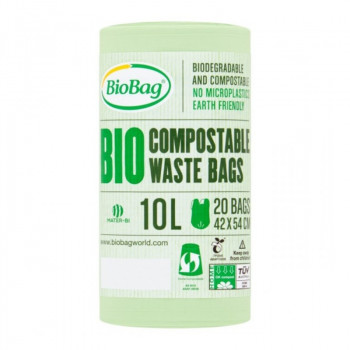 BioBag kompostoituvat jätesäkit 10 l, 42x54 cm, 15 mikronia, 20 kpl rullassa, vihreä