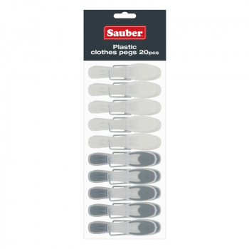 Sauber muoviset pyykkipojat, harmaa, 20 kpl