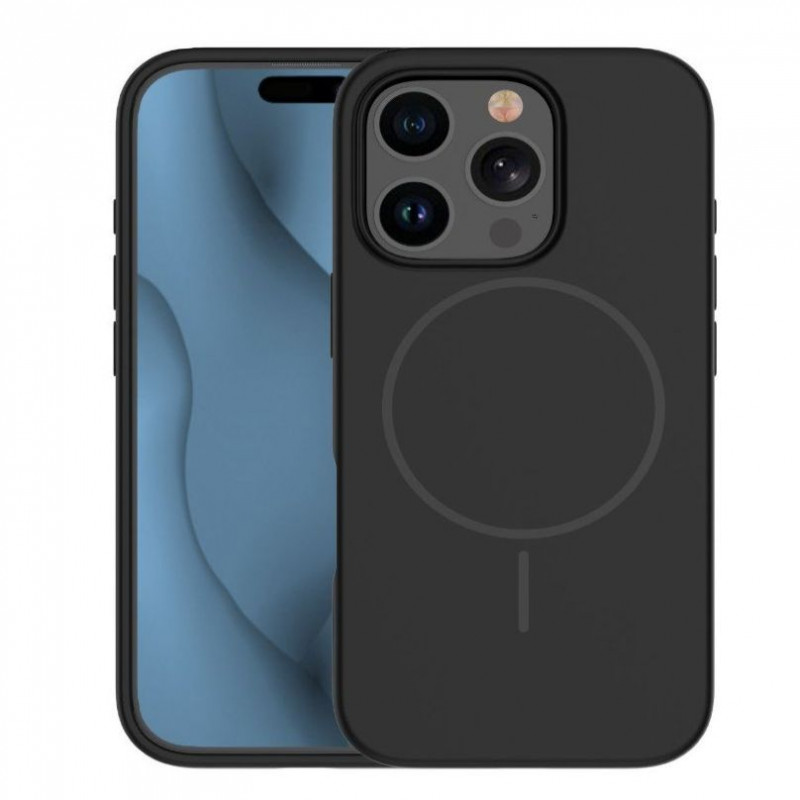 iLike Apple iPhone 16 Pro Max Soft Touch -silikonikuori magneetilla, musta