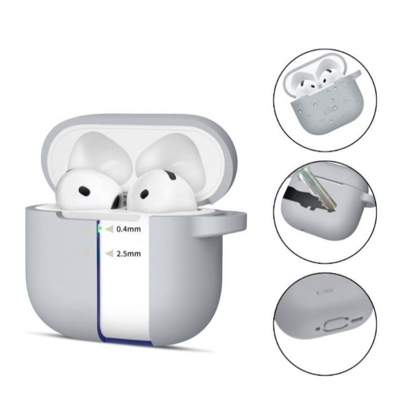 Tech-Protect Crayon Silicone Hook -kuori Apple AirPods 4:lle, harmaa