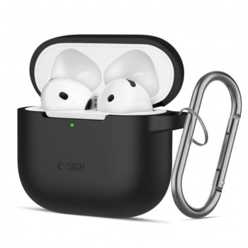 Tech-Protect Silicone Hook -kuori Apple AirPods 4:lle, musta
