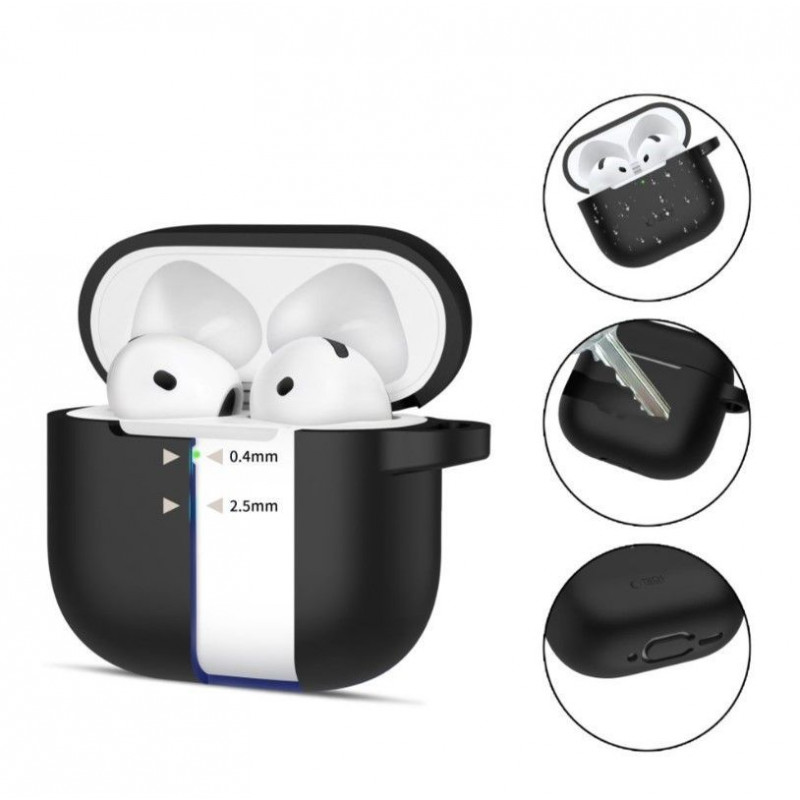 Tech-Protect Silicone Hook -kuori Apple AirPods 4:lle, musta