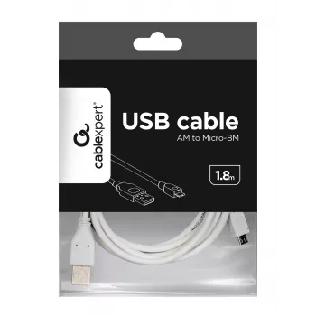 Gembird CCP-mUSB2-AMBM-6-W USB 2.0 A - Micro-USB B kaapeli, 1,8 m, valkoinen
