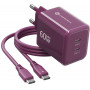 Forcell F-Energy GaN III VT-60 60W PD QC 4.0+ 2x USB-C viininpunainen virtalähde + USB-C-kaapeli
