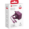 Forcell F-Energy GaN III VT-60 60W PD QC 4.0+ 2x USB-C viininpunainen virtalähde + USB-C-kaapeli