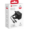 Forcell F-Energy GaN III VT-60 60W PD QC 4.0+ 2x USB-C virtalähde musta + USB-C-kaapeli