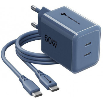 Forcell F-Energy GaN III VT-60 60W PD QC 4.0+ 2x USB-C virtalähde laivastonsininen + USB-C-kaapeli