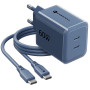 Forcell F-Energy GaN III VT-60 60W PD QC 4.0+ 2x USB-C virtalähde laivastonsininen + USB-C-kaapeli