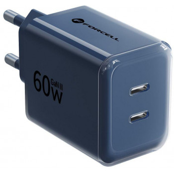 Forcell F-Energy GaN III VT-60 60W PD QC 4.0+ 2x USB-C virtalähde laivastonsininen + USB-C-kaapeli