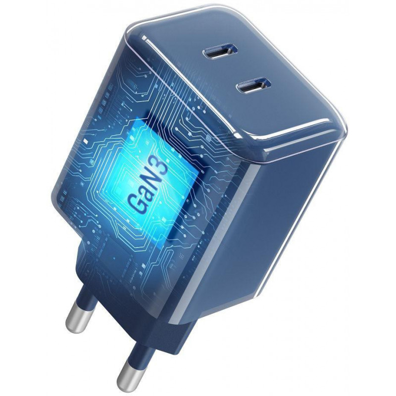 Forcell F-Energy GaN III VT-60 60W PD QC 4.0+ 2x USB-C virtalähde laivastonsininen + USB-C-kaapeli