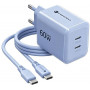 Forcell F-Energy GaN III VT-60 60W PD QC 4.0+ 2x USB-C virtalähde sininen + USB-C-kaapeli